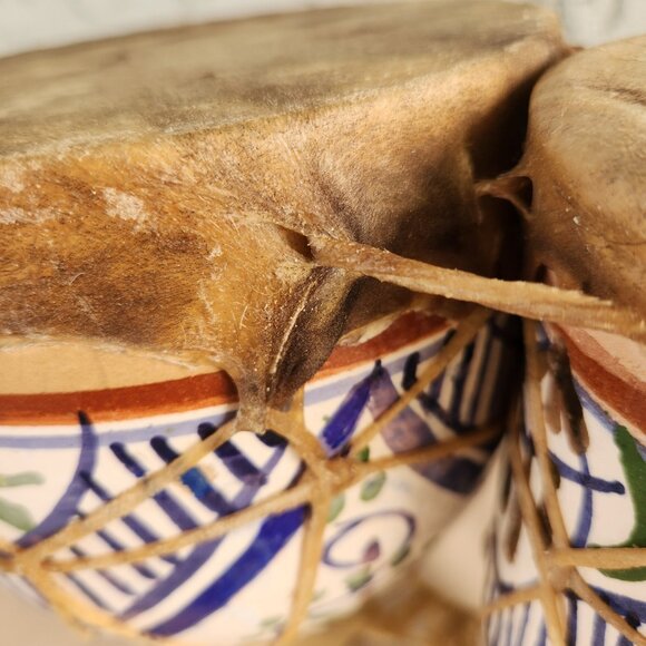 Moroccan Hand-Painted Ceramic Bongo Drums with Goat Hide – Handmade Folk Art - Picture 13 of 16